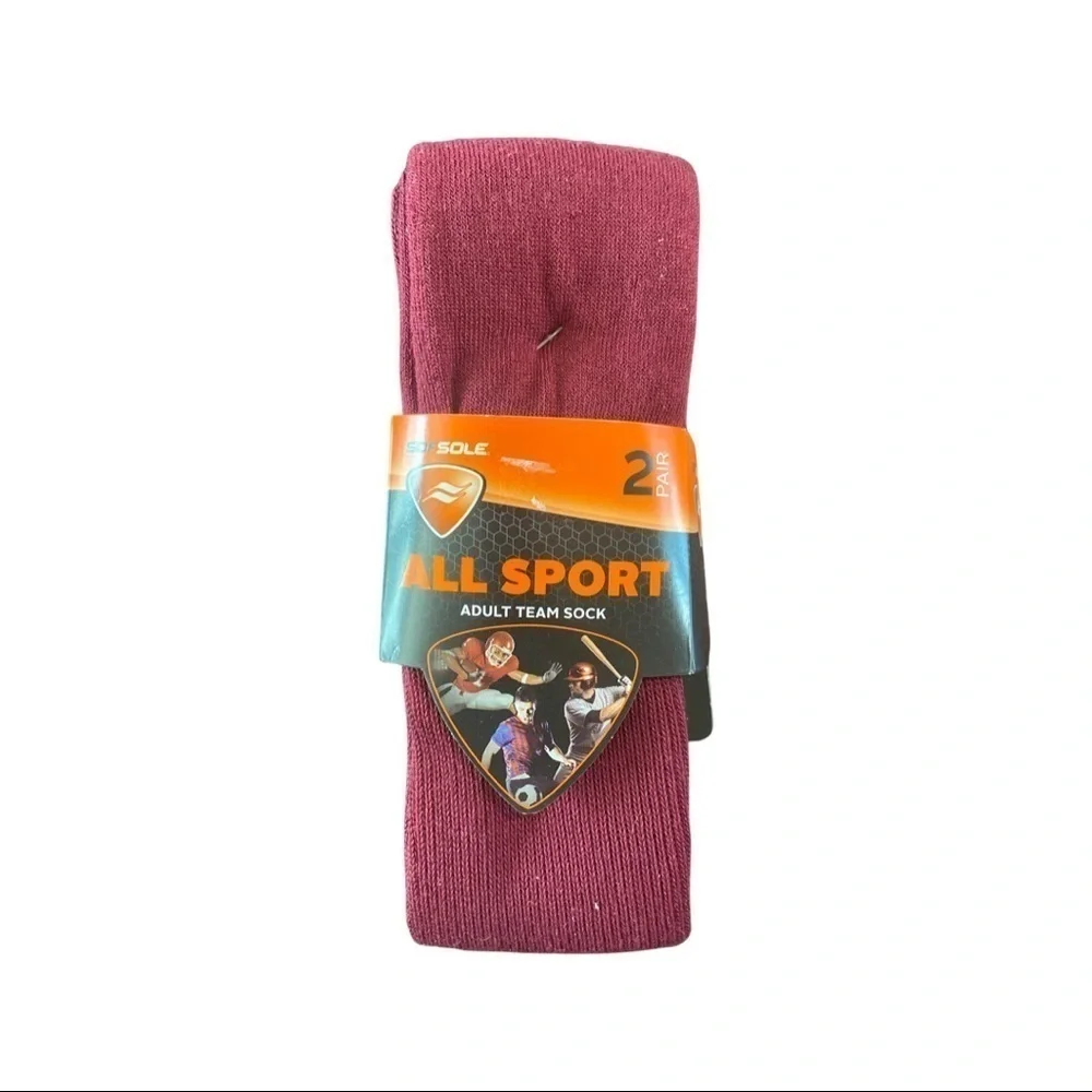 Sof Sole Men’s 2-pack All Sport Adult Team Sock Maroon Size Large NWT
